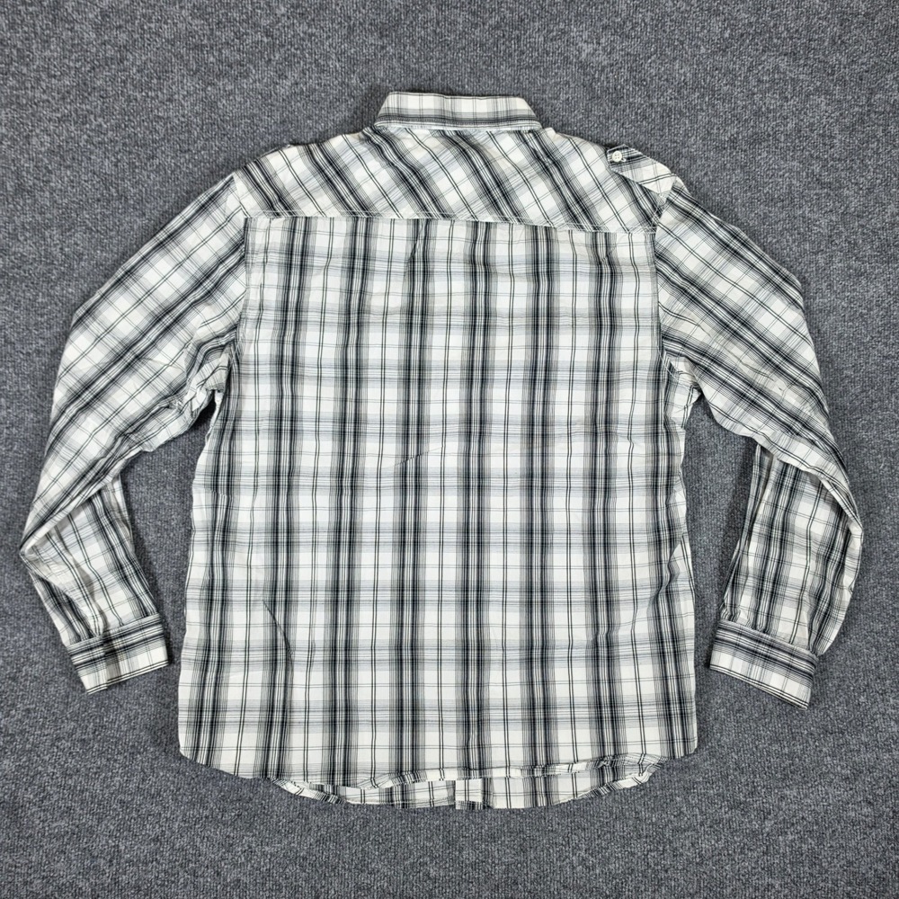 Y2K Ecko Cut & Sew Mens XL Plaid Button Up Shirt Long Sleeve White Black Gray - Picture 2 of 5